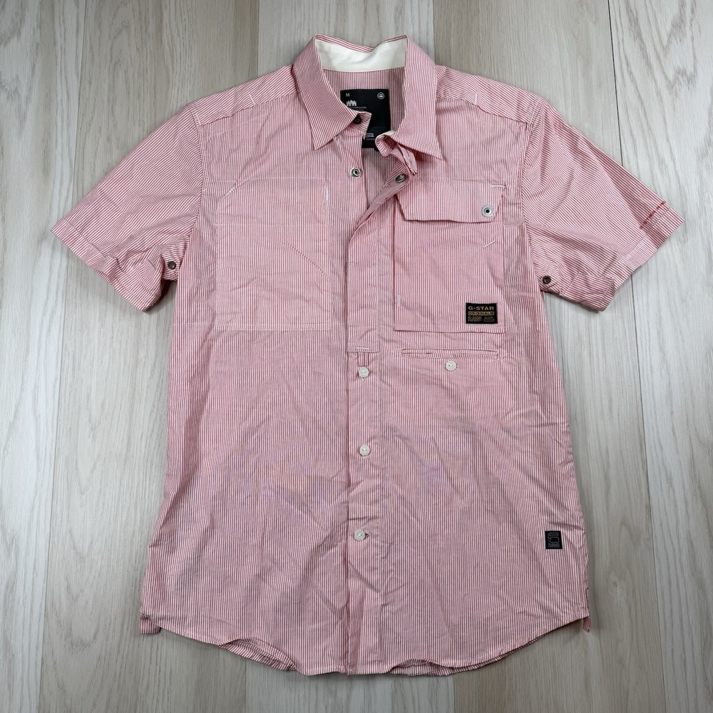 G-Star Raw Scuba Victor Dress Shirt Short Sleeve Utility Striped Women's Medium